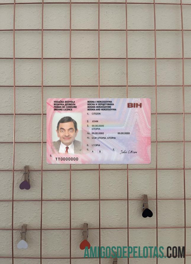 Carteira de habilitação da Bósnia e Herzegovina versão 2 fotolook frente baixar para verificação